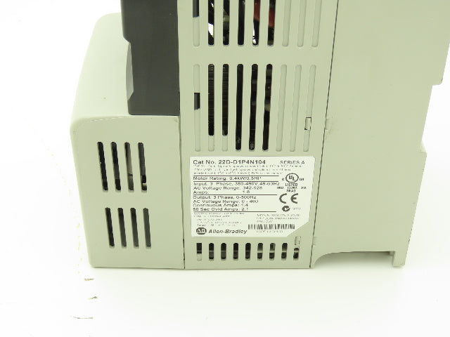 Allen Bradley 22D-D1P4N104 PowerFlex 40P VFD 3Ph 0.5Hp 460v 1.4A 500Hz