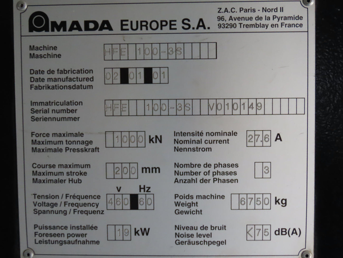 Amada HFE 1000-35 Press Brake 112 Ton x 10' 122" Hydraulic CNC 200mm Stroke 460V