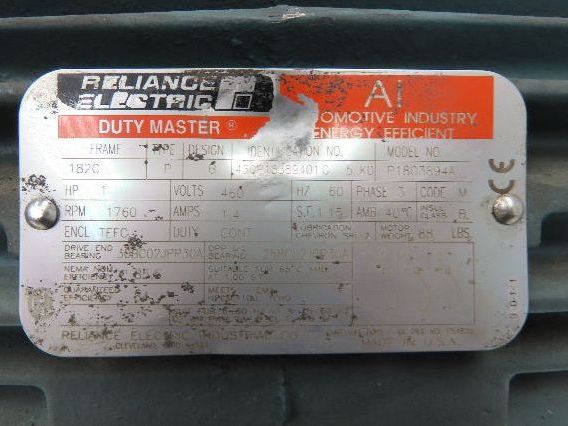 Reliance Electric P18G3894A AI Automotive AC Motor 1Hp 1750 RPM 460V 3PH 182C