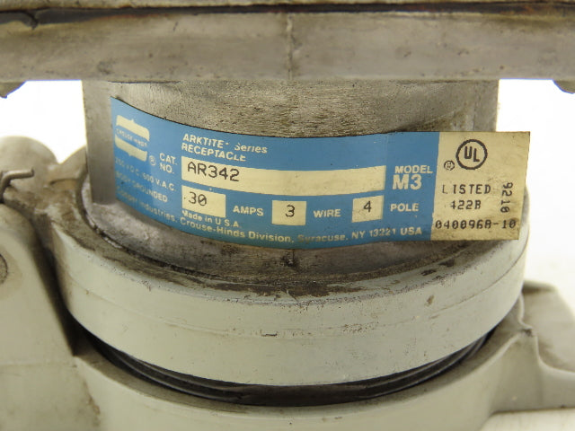 Crouse Hinds AR342 Arktite Receptacle 30a Amp 4p 3w 600VAC Pin Sleave Housing