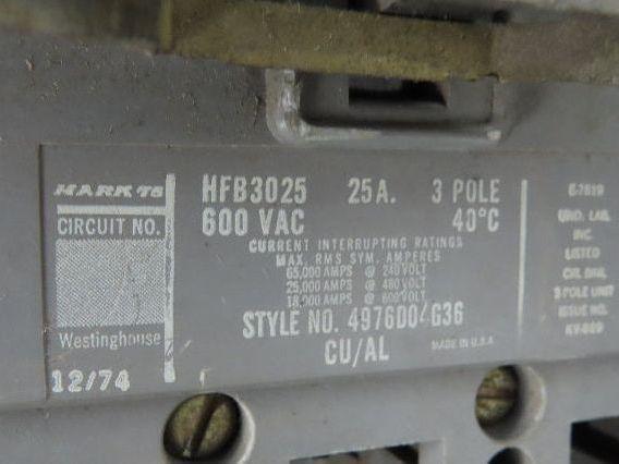 Westinghouse Busway Disconnect Switch Bus Plug 25A 600VAC 3PH 3W