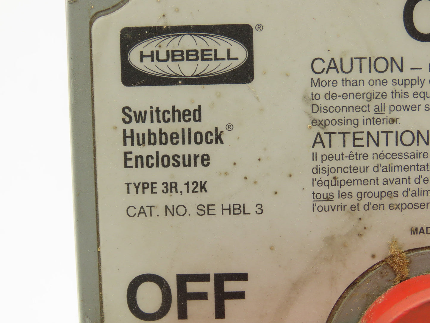 Hubbell SE HBL 3 Switched Hubbellock Enclosure 30A 600VAC