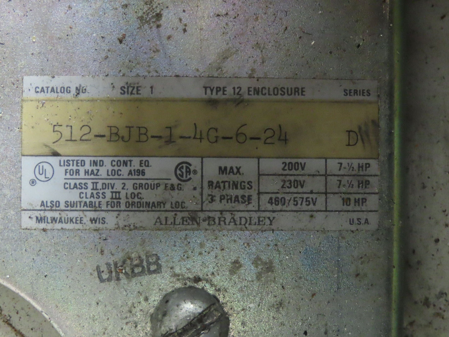 Allen Bradley 512-BJB-1-4G-6-24 Combination Starter NEMA Size 0 Fusible 600V 3ph