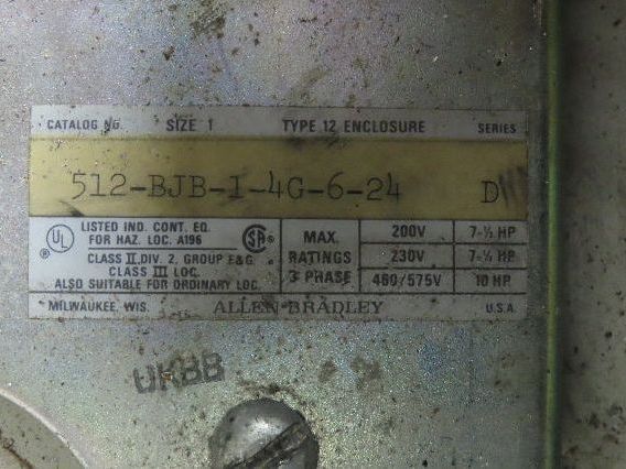 Allen Bradley 512-BJB-1-4G-6-24 Combination Starter NEMA Size 0 Fusible 600V 3ph