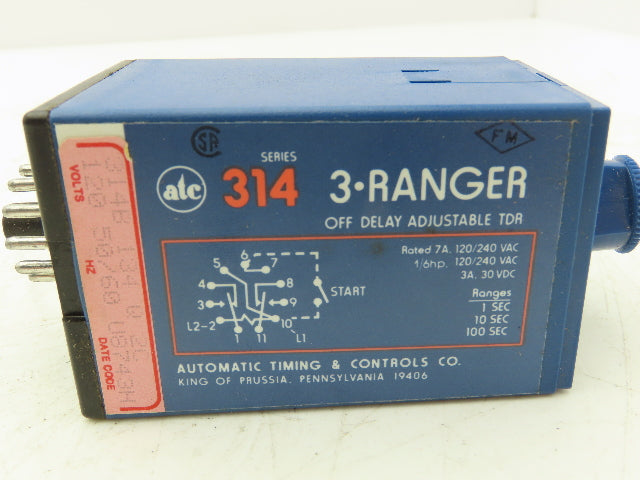ATC 314 3-Ranger Off Delay Adjustable TDR 120vAC 60Hz 0-100 Seconds
