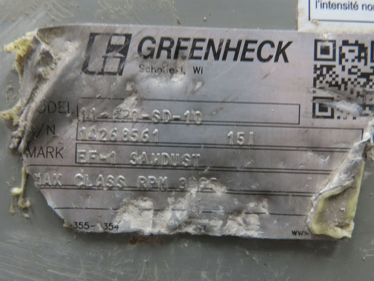 Greenheck 11-FP0-SD-10 Radial Centrifugal Blower 5Hp 230/460V 3Ph Bad Bearing