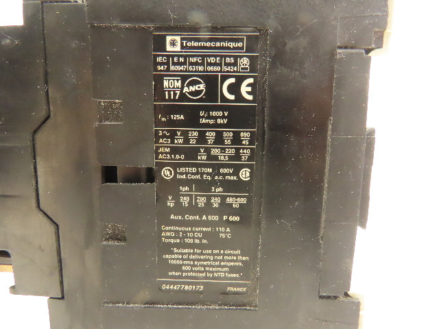 Telemecanique LP1 D8011 Contactor 110amp 600V Thermal overload 55-70amp Lot of 2