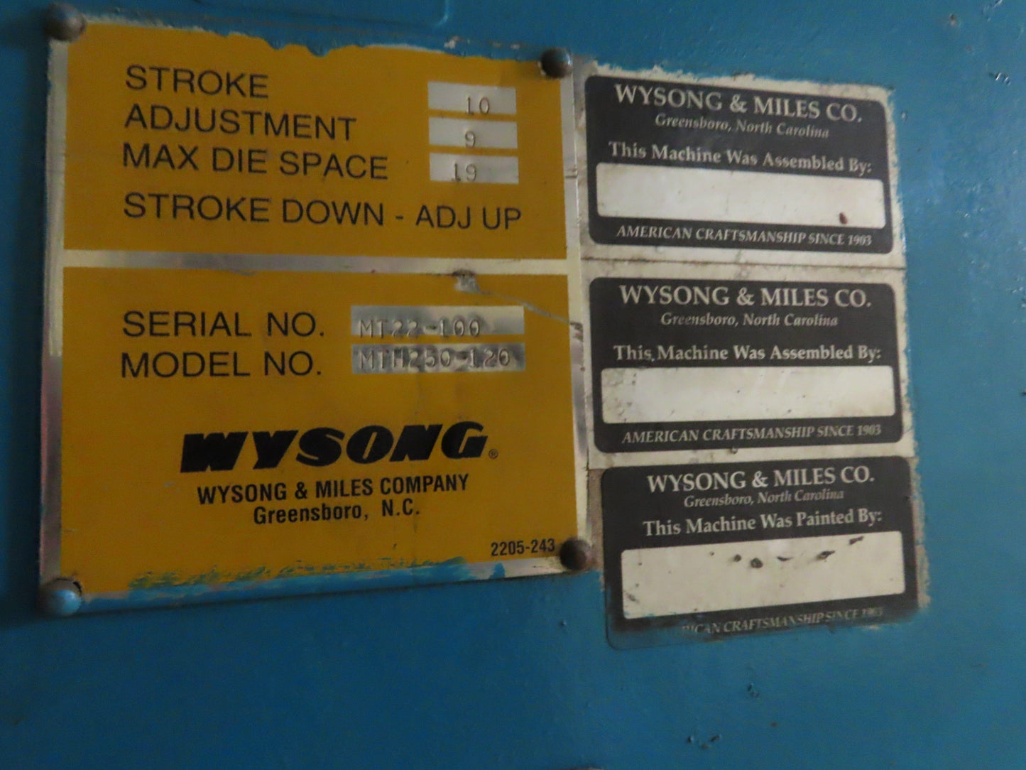 Wysong MTH250-120 Hydraulic Press Brake 10' x 3/8" 250 Ton 20Hp