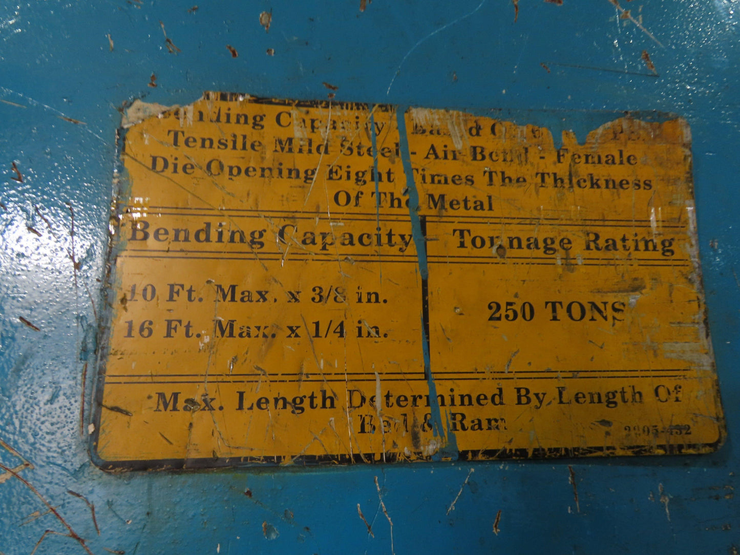 Wysong MTH250-120 Hydraulic Press Brake 10' x 3/8" 250 Ton 20Hp