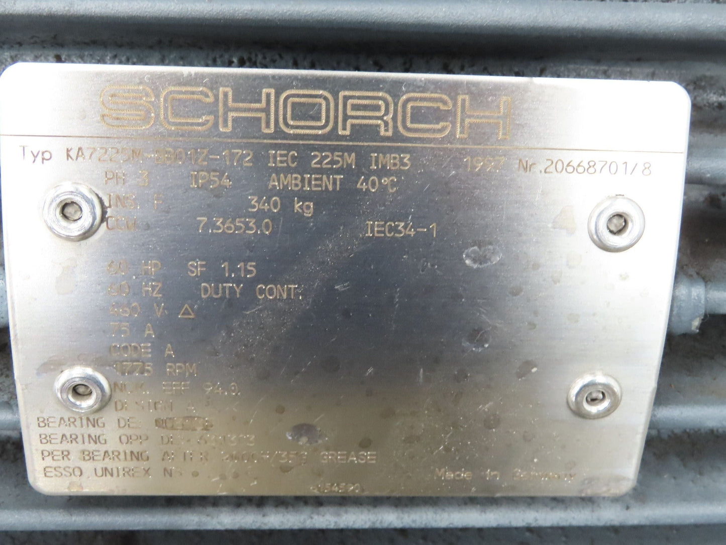 Schorch KA7225M-BB01Z-172 Kaeser Compressor Motor 60Hp 75A 460V 3PH IEC 225M