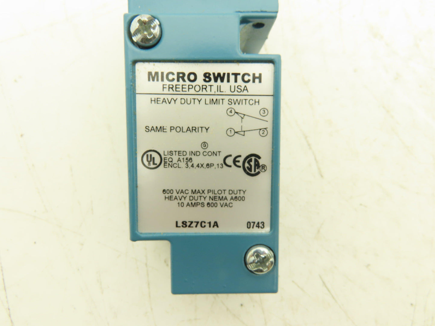 Honeywell LSZ7C1A Micro Limit Switch Heavy Duty 600vAC 10A NEMA A600