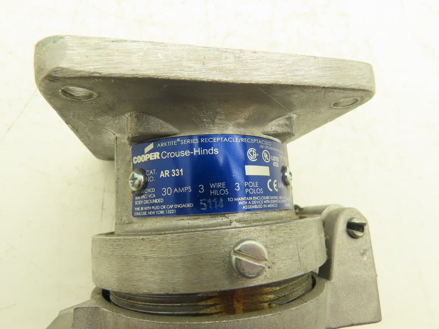 Crouse Hinds AR331 Arktite Receptacle 600VAC 250VDC 30 Amp 3-Pole Spring Door