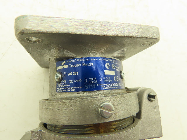 Crouse Hinds AR331 Arktite Receptacle 600VAC 250VDC 30 Amp 3-Pole Spring Door