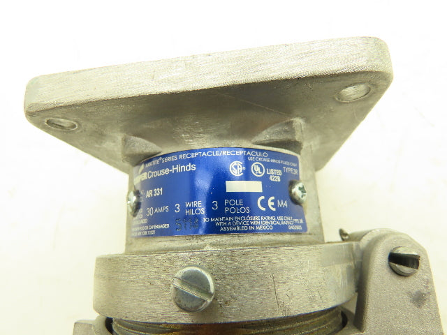 Crouse Hinds AR331 Arktite Receptacle 600VAC 250VDC 30 Amp 3-Pole Spring Door