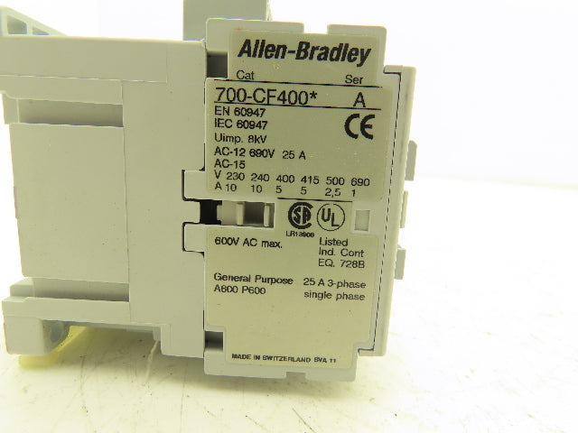 Allen Bradley 700-CF400KD Control Relay 110v 60Hz Coil 600vAC 25A 3Ph 4NO Ser A