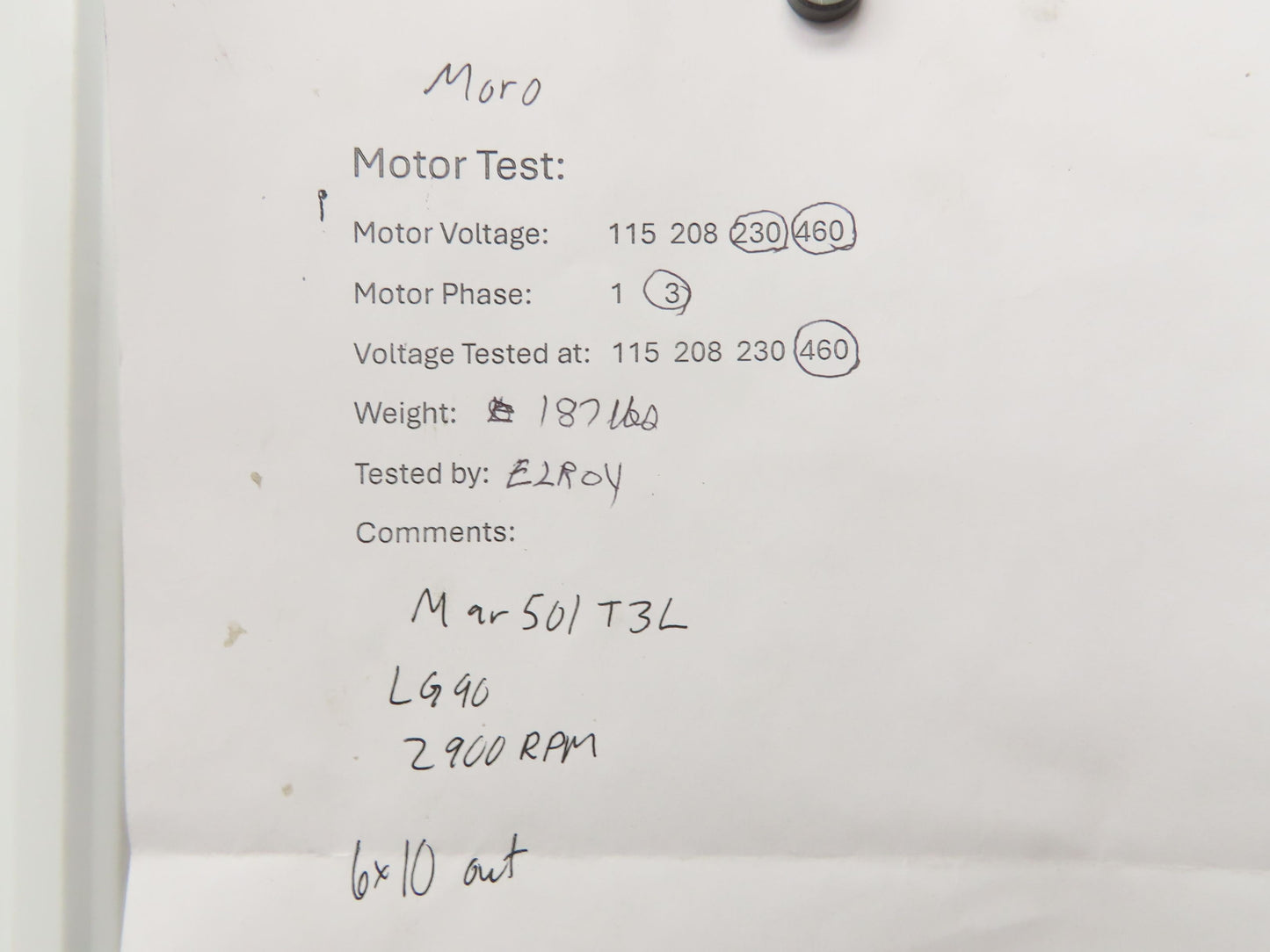 Moro MAR501T3L Backward Incline Blower 4kw Motor 230/460V 3Ph