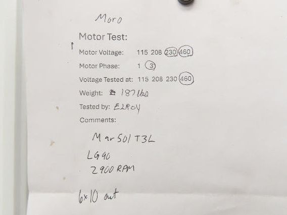 Moro MAR501T3L Backward Incline Blower 4kw Motor 230/460V 3Ph