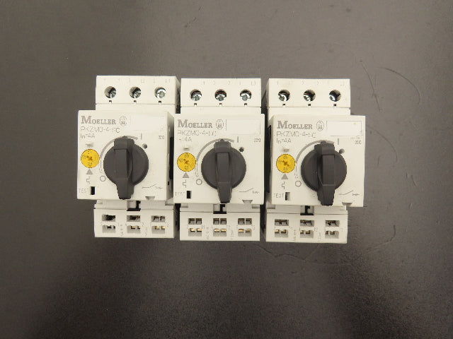 Moeller PKZM0 PKZM0-4-SC Manual Motor Starter 2.5-4A 3Hp 600vAC 3Ph Lot Of 3
