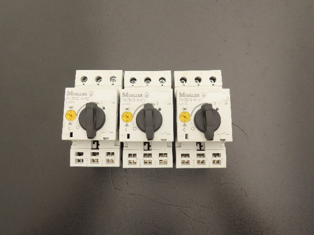 Moeller PKZM0 PKZM0-4-SC Manual Motor Starter 2.5-4A 3Hp 600vAC 3Ph Lot Of 3