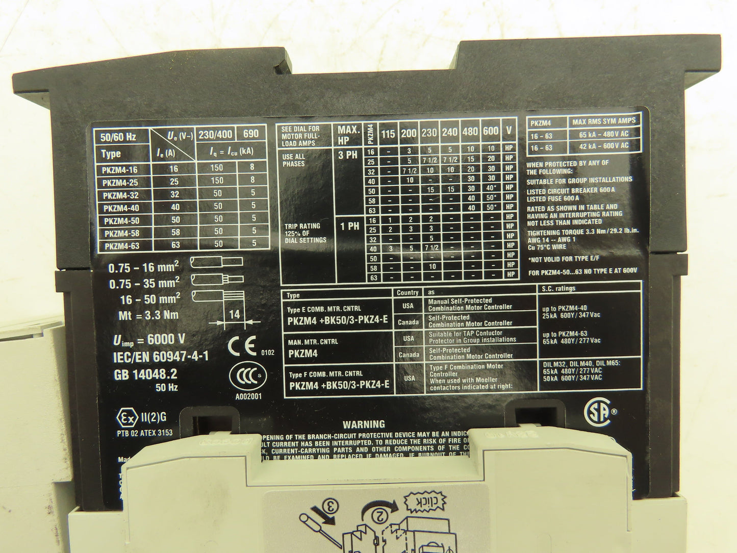 Moeller PKZM4-32 Manual Motor Starter 24-32A 30Hp 600vAC 3Ph