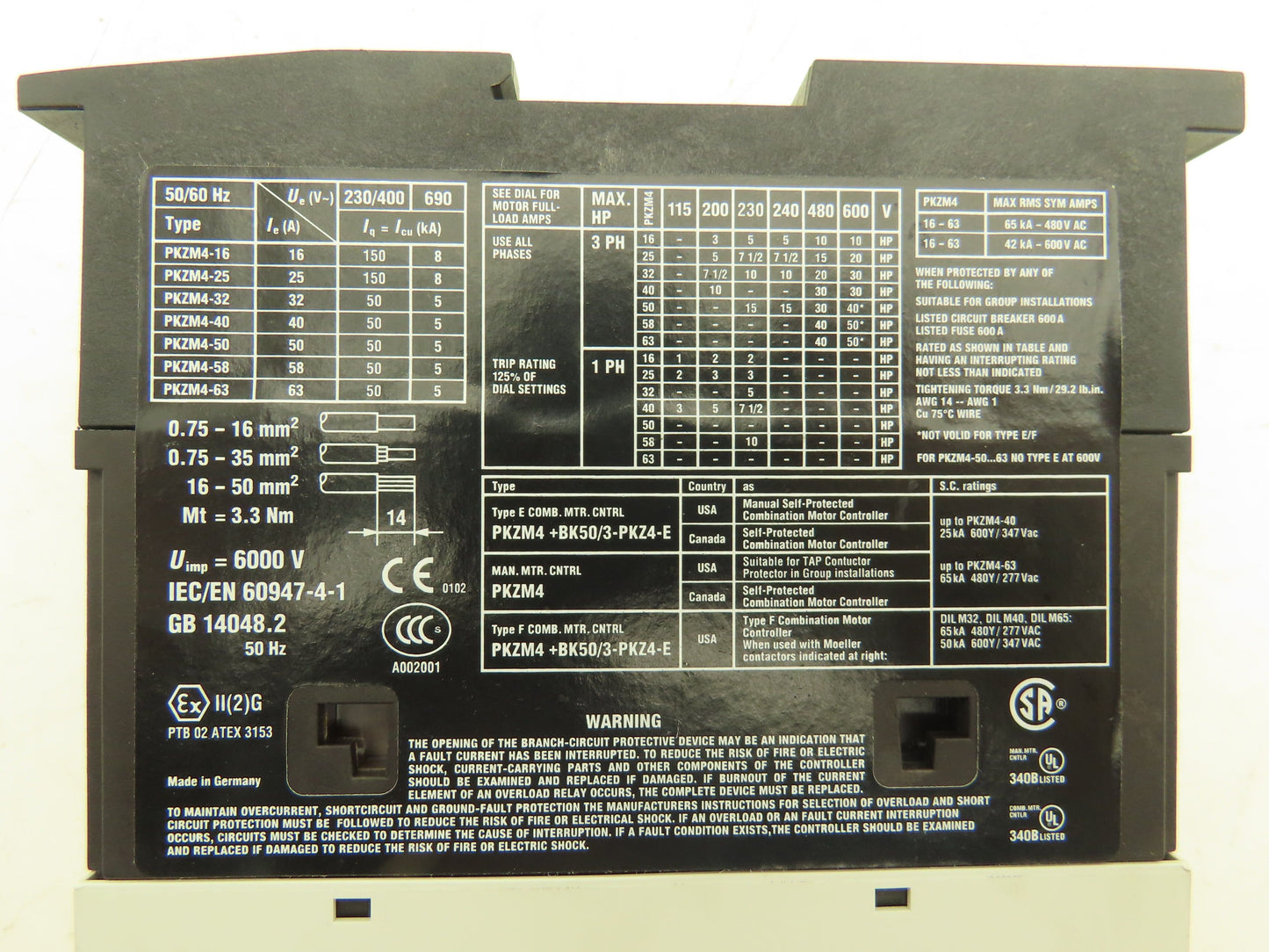 Moeller PKZM4-32 Manual Motor Starter 24-32A 30Hp 600vAC 3Ph