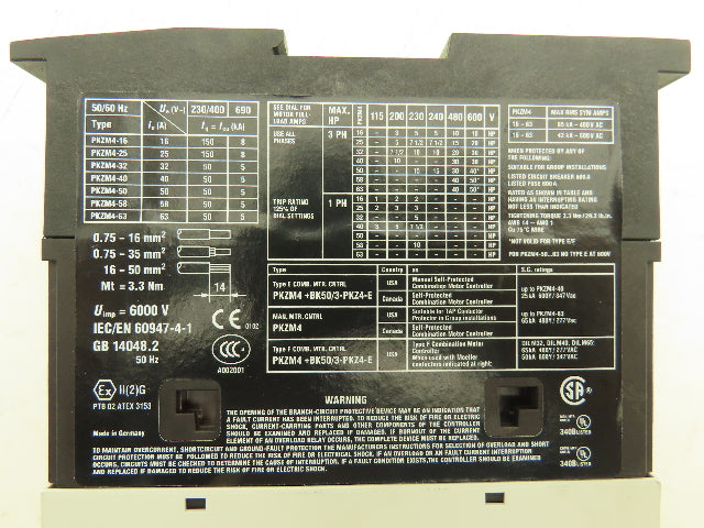 Moeller PKZM4-32 Manual Motor Starter 24-32A 30Hp 600vAC 3Ph