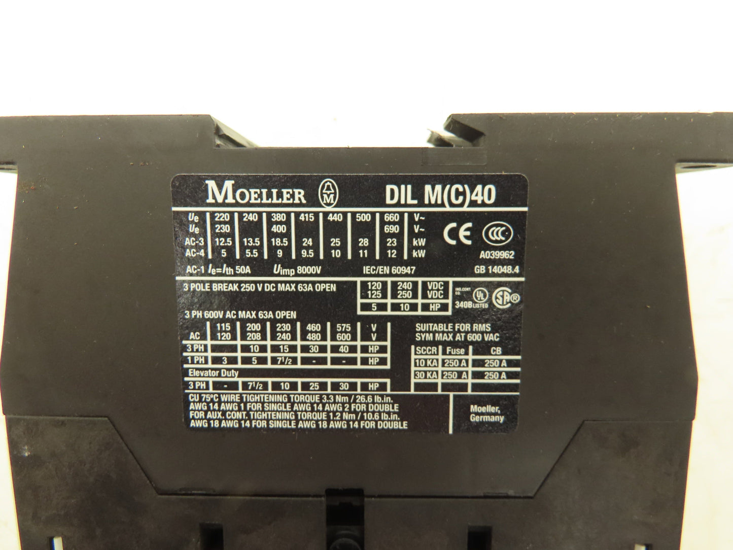 Siemens DIL MC40 Contactor 40Hp 600v 3Ph Lot of 3