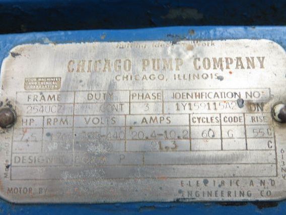 Chicago Pump PH5693 Cast Iron Centrifugal Pump 4x3" Flanged 7.5Hp 460V 254UCZ