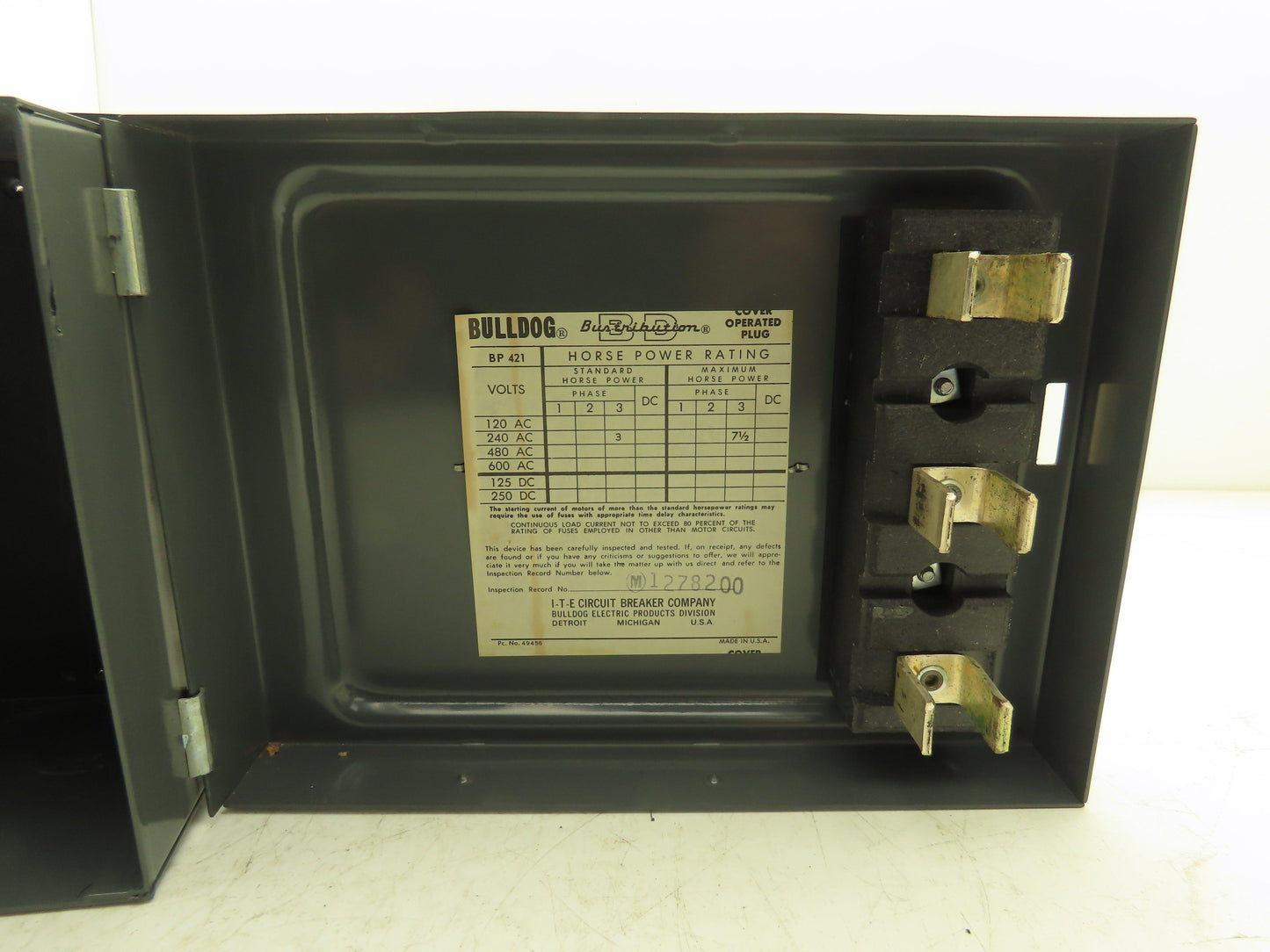 ITE BP 421 Bus Plug 30A 240V 4-Pole 3-Fuse 3Hp Standard 7-1/2Hp Max