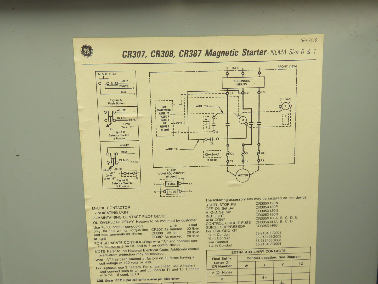 General Electric CR308C1***DAA Combination Motor Starter NEMA 0 & 1 30A 600V