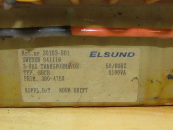 ABB Elsund 30103-901 Transformer 8.1kVA 3Ph 380-475v Pri 67/110/230/240v Sec