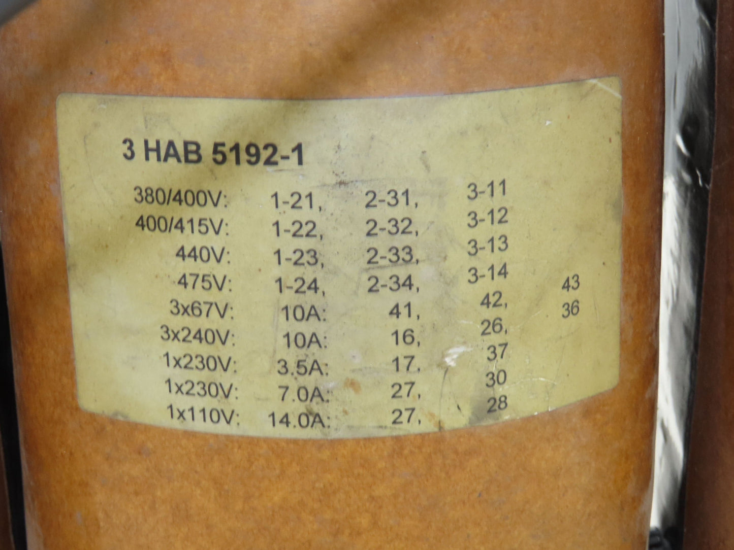 ABB Elsund 30103-901 Transformer 8.1kVA 3Ph 380-475v Pri 67/110/230/240v Sec