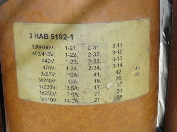 ABB Elsund 30103-901 Transformer 8.1kVA 3Ph 380-475v Pri 67/110/230/240v Sec