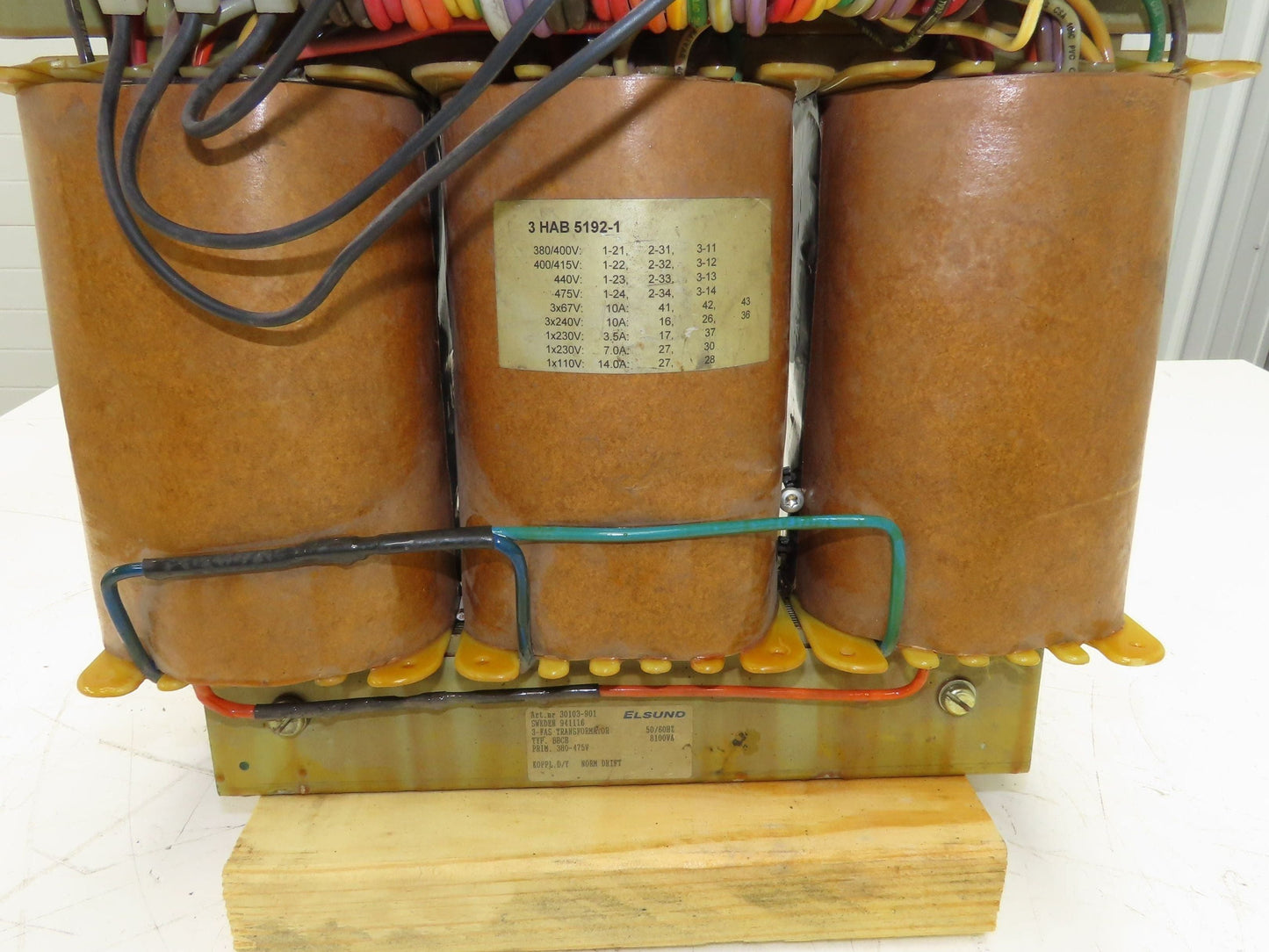 ABB Elsund 30103-901 Transformer 8.1kVA 3Ph 380-475v Pri 67/110/230/240v Sec