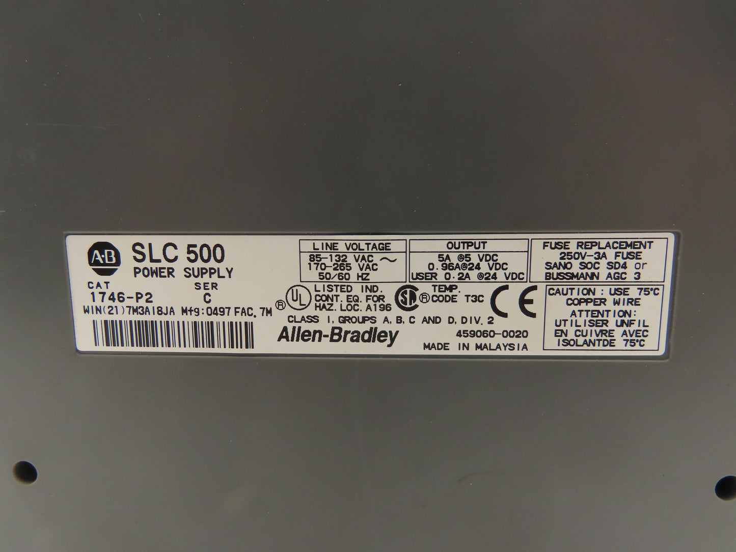 Allen Bradley 1746-A4 4-Slot Chassis Ser C Power Supply Input and Output Cards