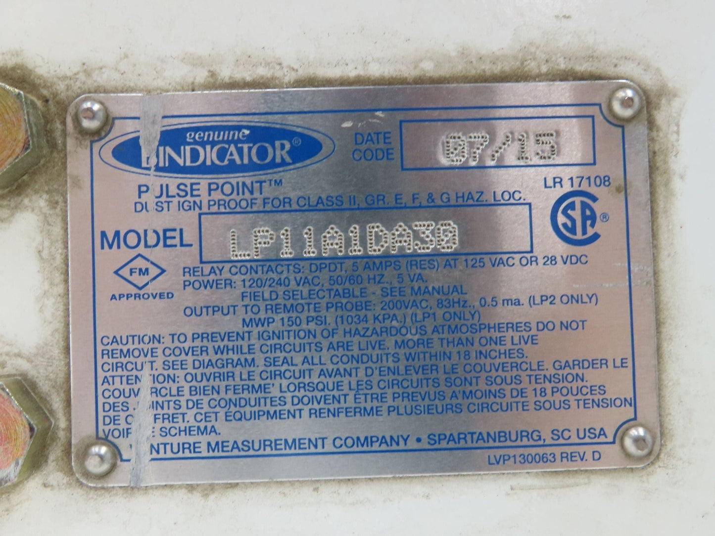 Bindicator LP11A1DA30 Pulse Point Vibrating Fork Level Sensor 18" Probe 8"Flange