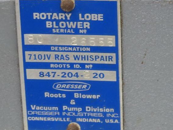 Dresser Roots 847-204-220 Rotary Lobe Gas Blower 710JV RAS Whispair 8x8"