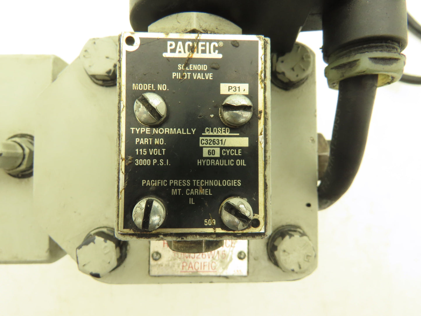 Pacific 10MJ26W15 Hydraulic Press Brake Advance Valve 3000psi P31 Solenoid 115V