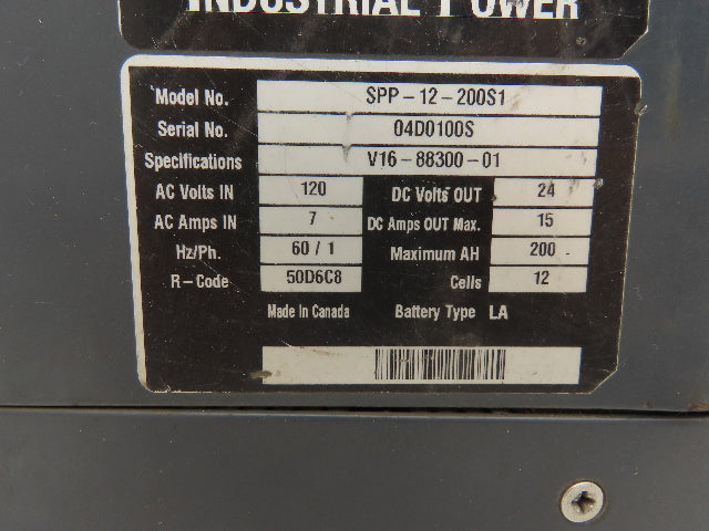 GNB SPP-12-200S1 SCR 50 Battery Charger 24VDC 15A 12 Cell 200AH 120V Input