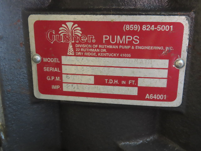 Gusher CL6X6-13SELCDMADP Vertical Centrifugal Pump 6x6" Flanged 600 GPM 40Hp
