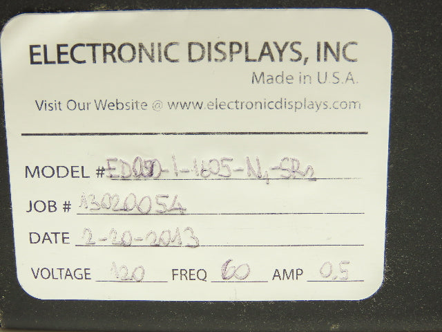 EDI ED050-I-1605-N1-SR2 Display 16 x 2" Characters Serial Interface 120v 60Hz