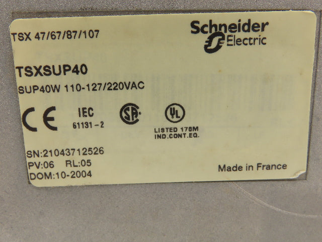 Telemecanique TSX SUP 40 Power Supply 120/240v 1Ph 60Hz In 24vDC 2A 40W Out