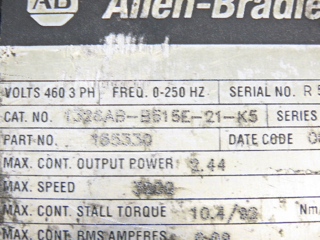 Allen Bradley 1326AB-B515E-21-K5 AC Servo Motor 2.4kW 3200 RPM 460V 3PH