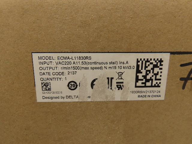 Delta ECMA-L11830RS AC Servo Motor 3kw 1500 RPM 220V 3PH