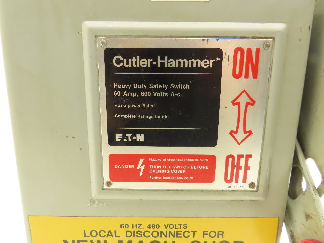 Cutler Hammer DH362FDK Eaton Safety Disconnect Switch 60A 600V Non-Fusible
