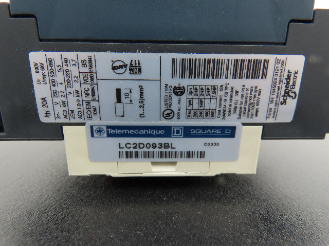 Schneider Electric LC2D093BL Reversing Contactor 3-Pole 5Hp 460V 3PH 24VDC Coil