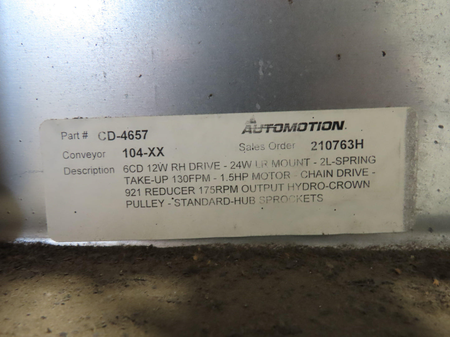 Automotion 24"x 45' Belt Drive Zero Pressure Roller Conveyor 460V Center Drive