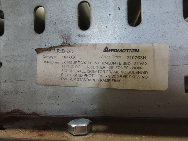Automotion 24"x 45' Belt Drive Zero Pressure Roller Conveyor 460V Center Drive