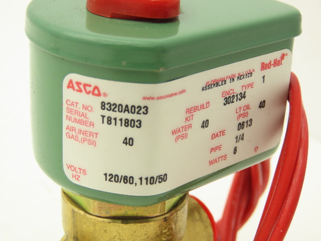 Asco Redhat 8320A023 Solenoid Valve 3-Way 40 PSI 1/4 NPT NC 120V T811803