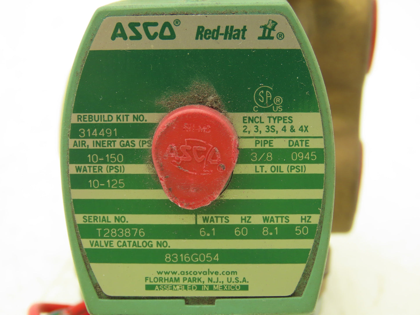 Asco Redhat 8316G054 Solenoid Valve 3-Way 10-150 PSI 3/8 NPT NC 120V